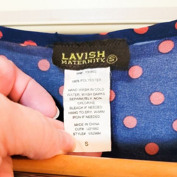 Lavish Maternity semi-sheer polka dot pleated top with bow detail size S - Picture 6 of 7